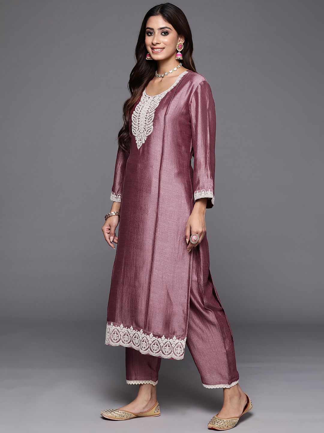 Dhiyona IE Women Embroidered Regular Sequined Kurta with Trousers & Dupatta