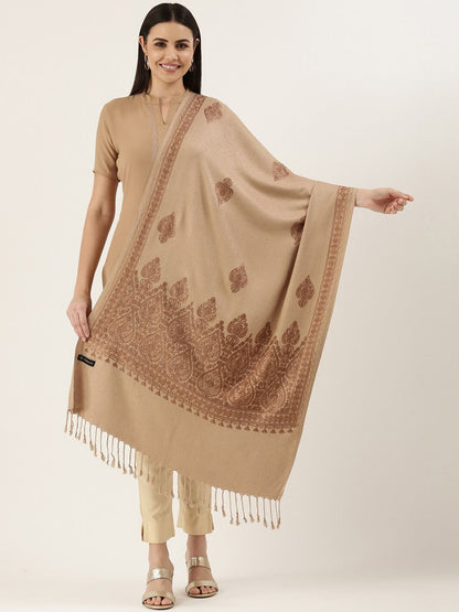 Dhiyona PA Women Beige Embroidered Shawl