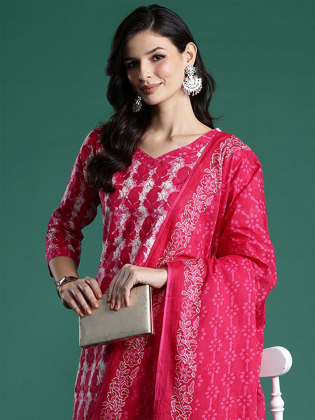 Dhiyona IE Ethnic Motifs Printed Pure Cotton Kurta With Trousers & Dupatta