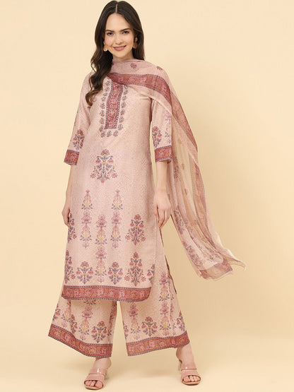 Dhiyona VA Women'sFloral Printed Regular Beads and Stones Kurta With Trousers & Dupatta