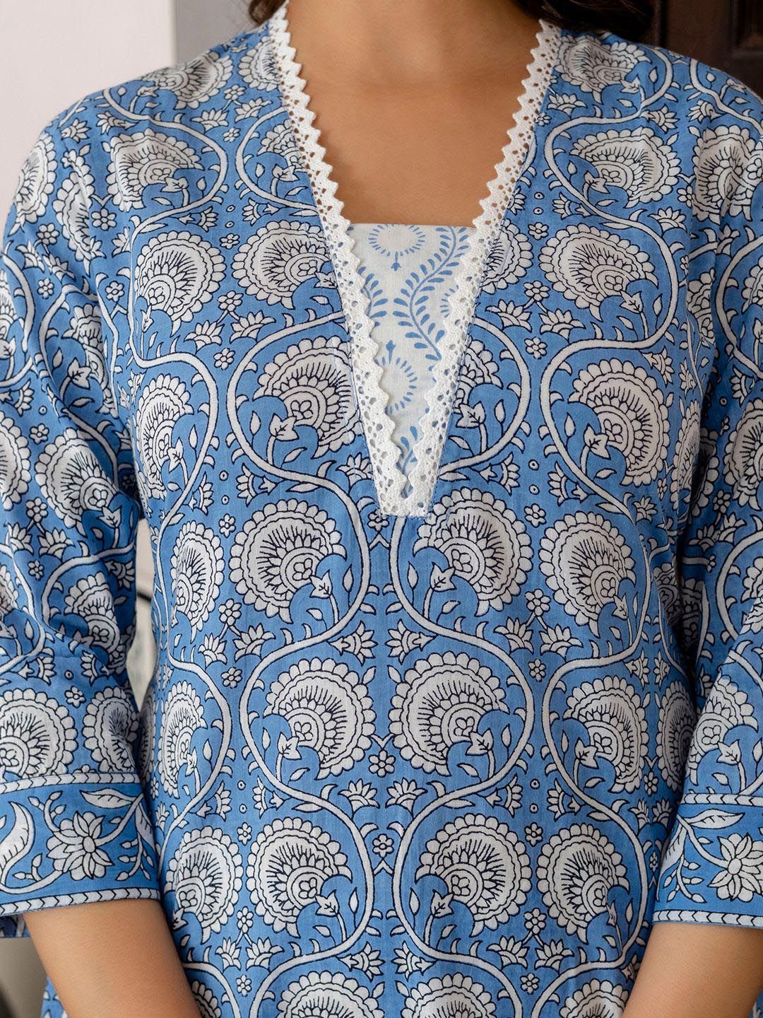 Dhiyona IE Floral Printed Pure Cotton Kurta With Trousers & Dupatta