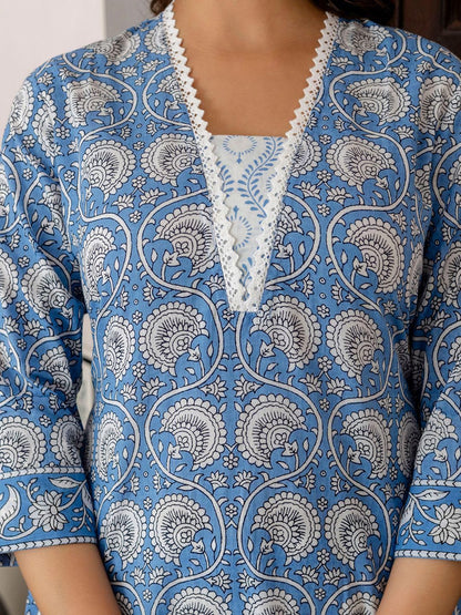 Dhiyona IE Floral Printed Pure Cotton Kurta With Trousers & Dupatta