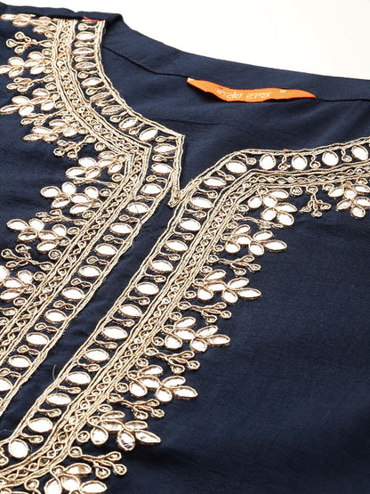 Dhiyona IE Ethnic Motifs Embroidered Gotta Patti Kurta With Trousers & Dupatta