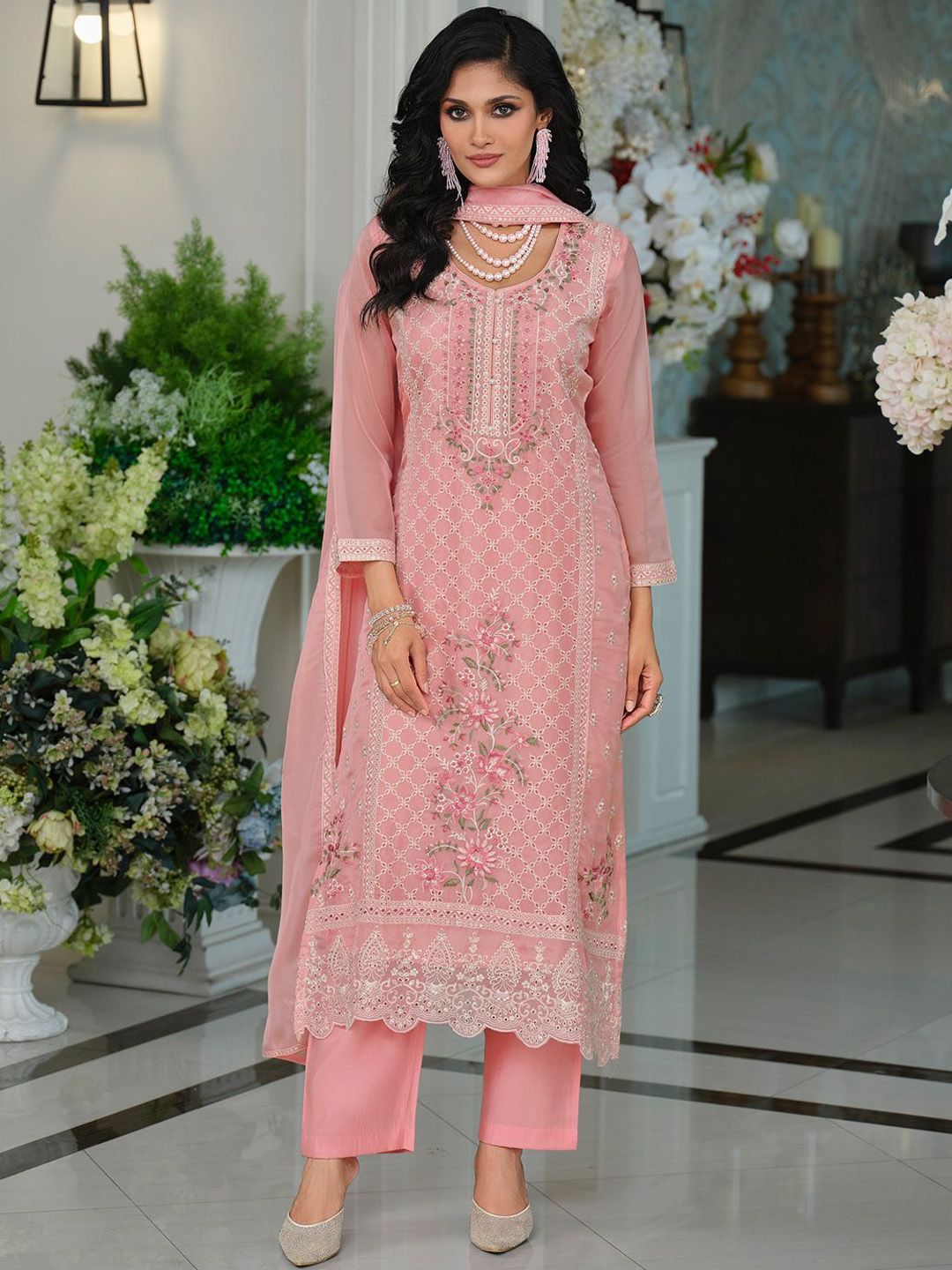 Adults-Women Woven Design Embroidered Kurta with Trousers & Dupatta