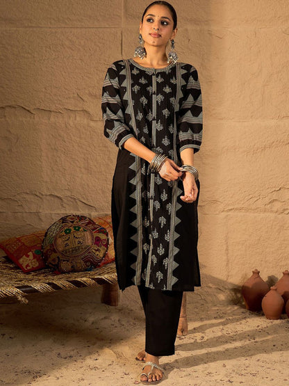 Ethnic Motifs Printed Pure Cotton Straight Kurta With Trousers