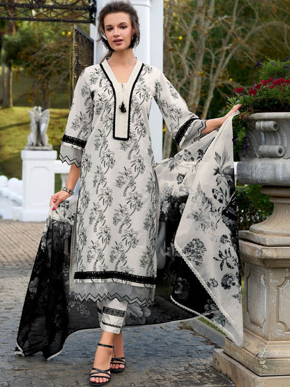 Women Floral Printed Regular Pure Cotton Kurta with Trousers & With Dupatta