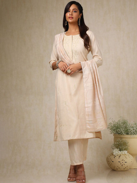 Dhiyona SO Women's Women Ethnic Motifs Embroidered Regular Sequinned Kurta with Trousers & With Dupatta