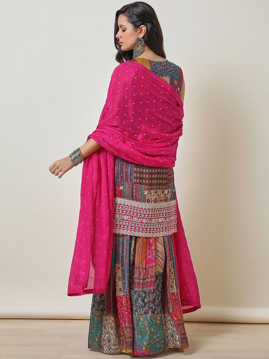 Dhiyona SO Women's Ethnic Motifs Printed Zardozi Straight Kurta & Sharara With Dupatta