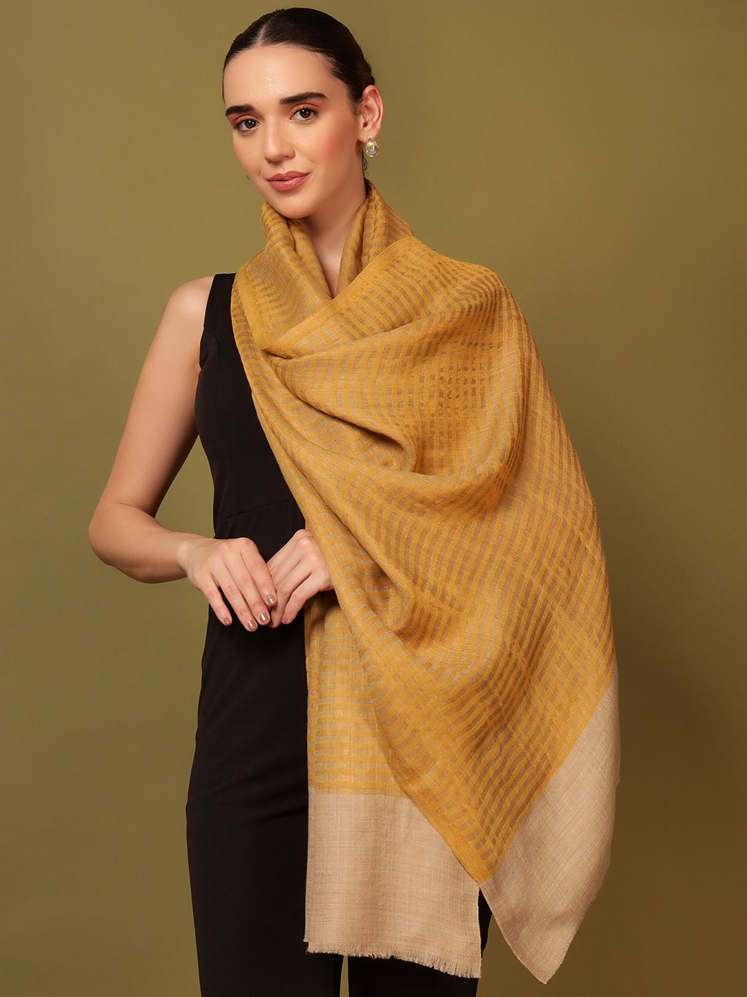 Dhiyona PA Striped Woven Design Woollen Reversible Shawl
