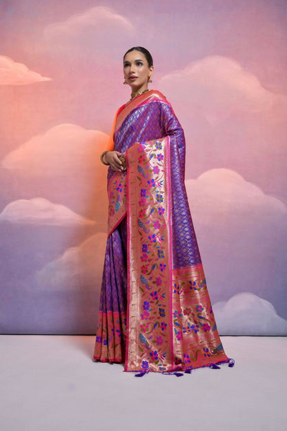 Women Paithani Vani Royal Blue Saree With Unstiched Blouse