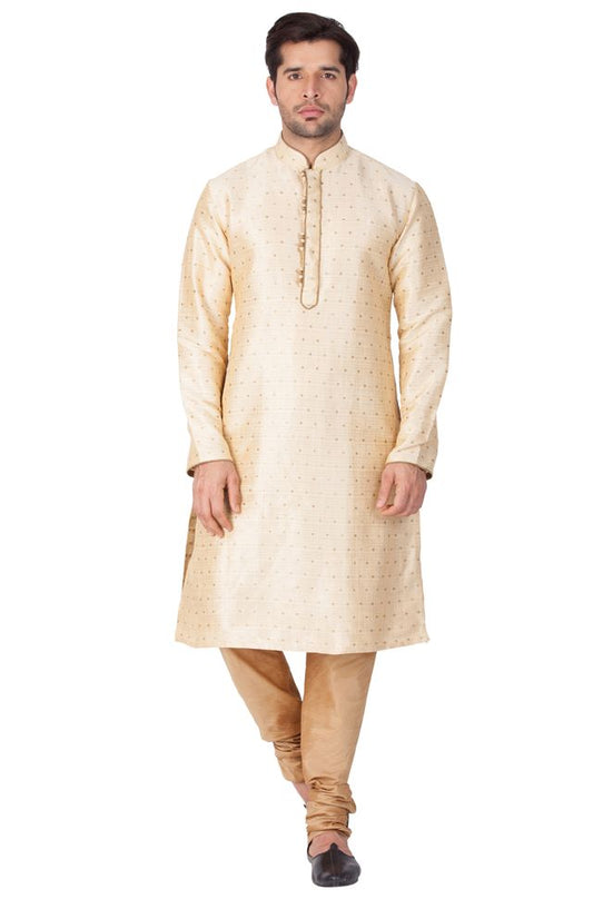 Men's Gold Silk Blend Straight Kurta Pyjama Set