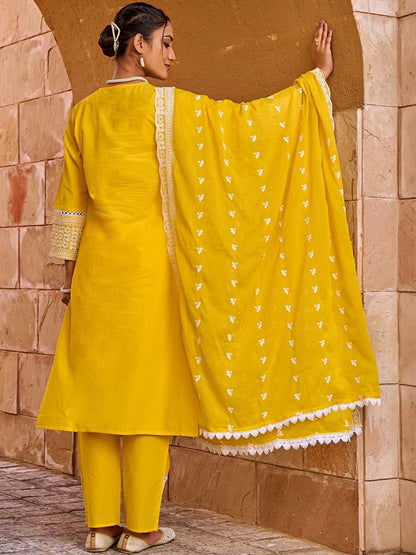 Women Ethnic Motifs Embroidered Cotton Kurta with Trousers & Dupatta