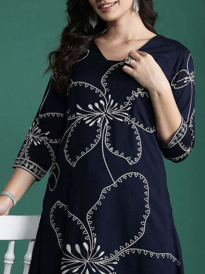 Dhiyona IE Printed V-Neck Straight Tunic With Palazzo