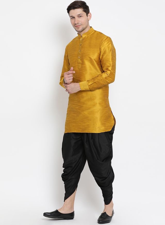 Men's Gold Silk Blend Pathani Kurta and Dhoti Set