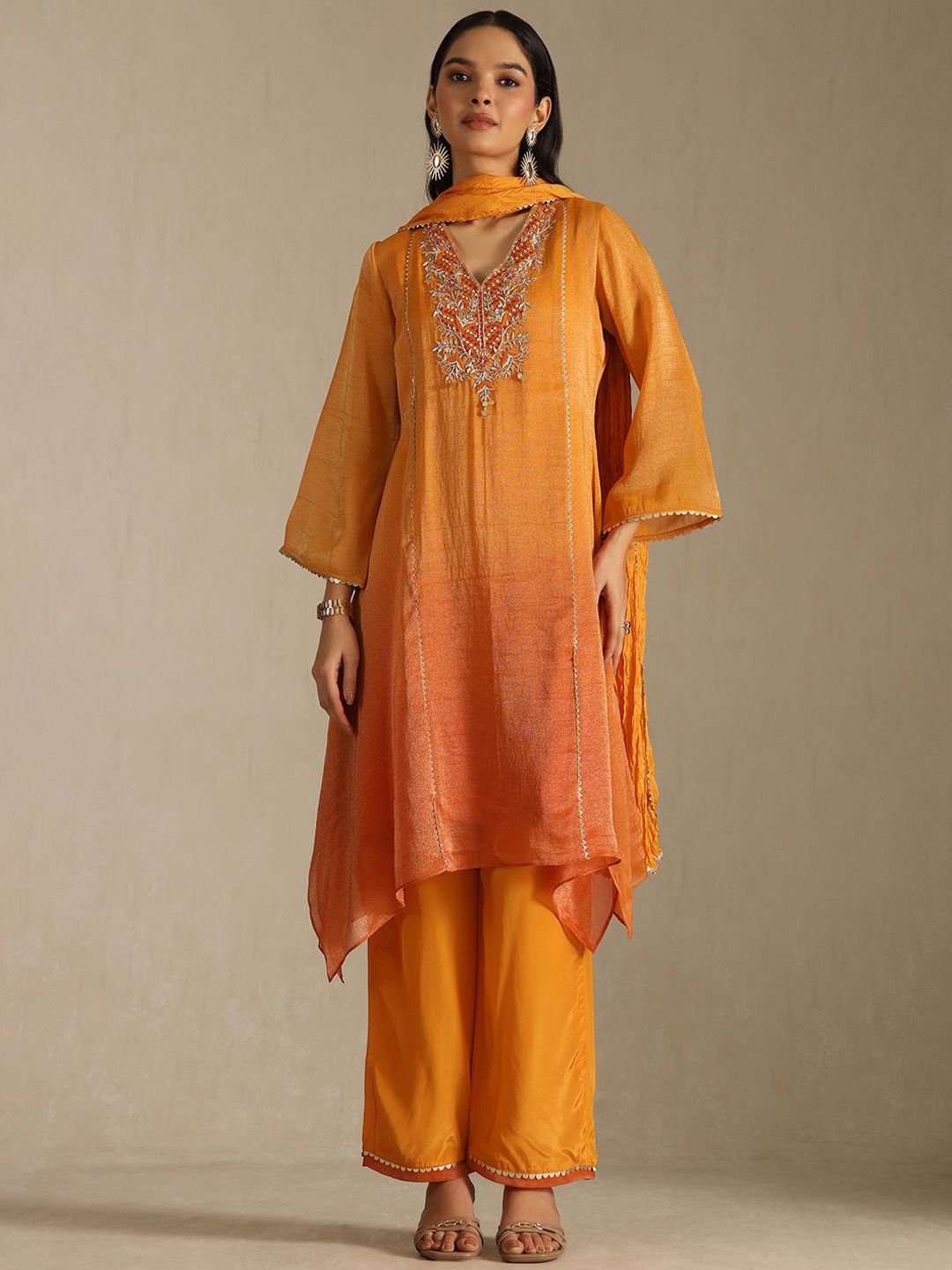 Dhiyona SO Women's Women Embroidered Regular Sequinned Kurta with Trousers & Dupatta