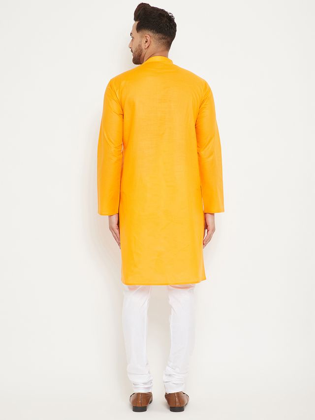 Men's Orange Cotton Straight Kurta Pyjama Set