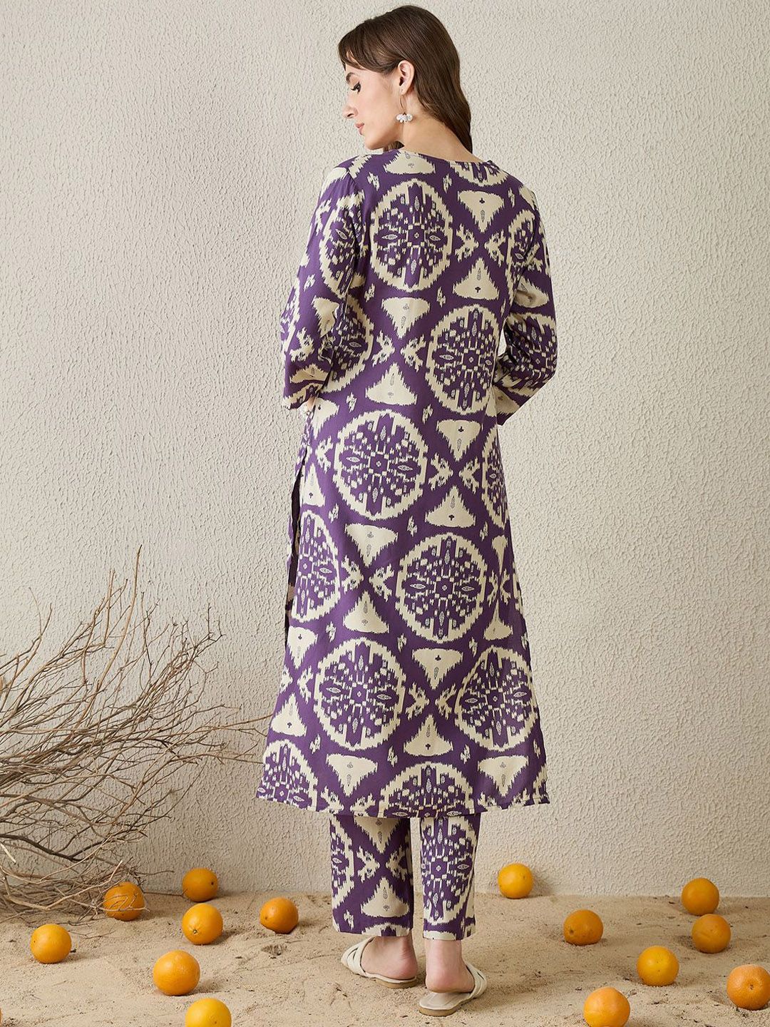 Dhiyona IE Ethnic Motifs Printed Round Neck Tunic With Trousers