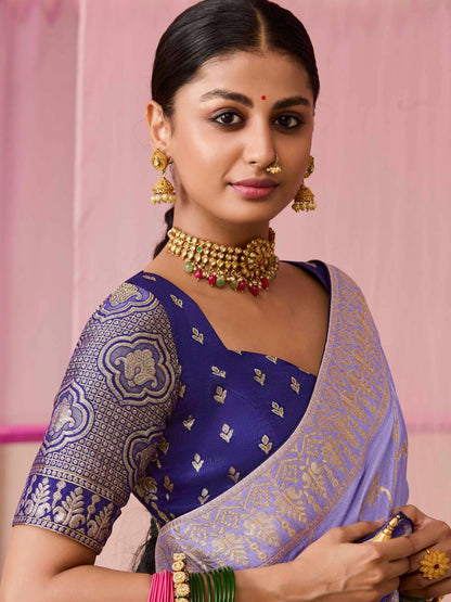 Dhiyona KM Women Lavender Dola Silk Saree