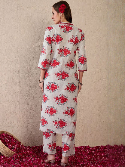 Women Floral Printed Cotton Kurta with Trousers