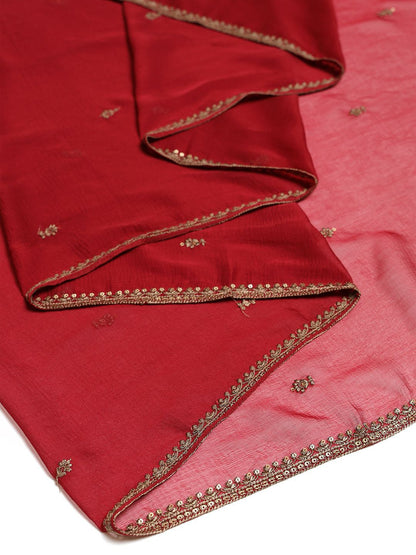 Dhiyona SO Women's Floral Embroidered Sequinned Straight Kurta with Trouser & Dupatta