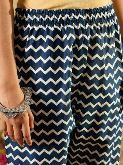 Dhiyona IE Ethnic Motifs Printed Thread Work Pure Cotton Kurta with Trousers & Dupatta