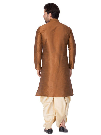 Men's Brown Silk Blend Straight Kurta and Dhoti Set