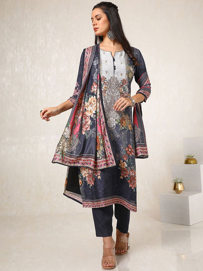 Dhiyona SO Women's Floral Printed Straight Kurta with Trousers & Dupatta