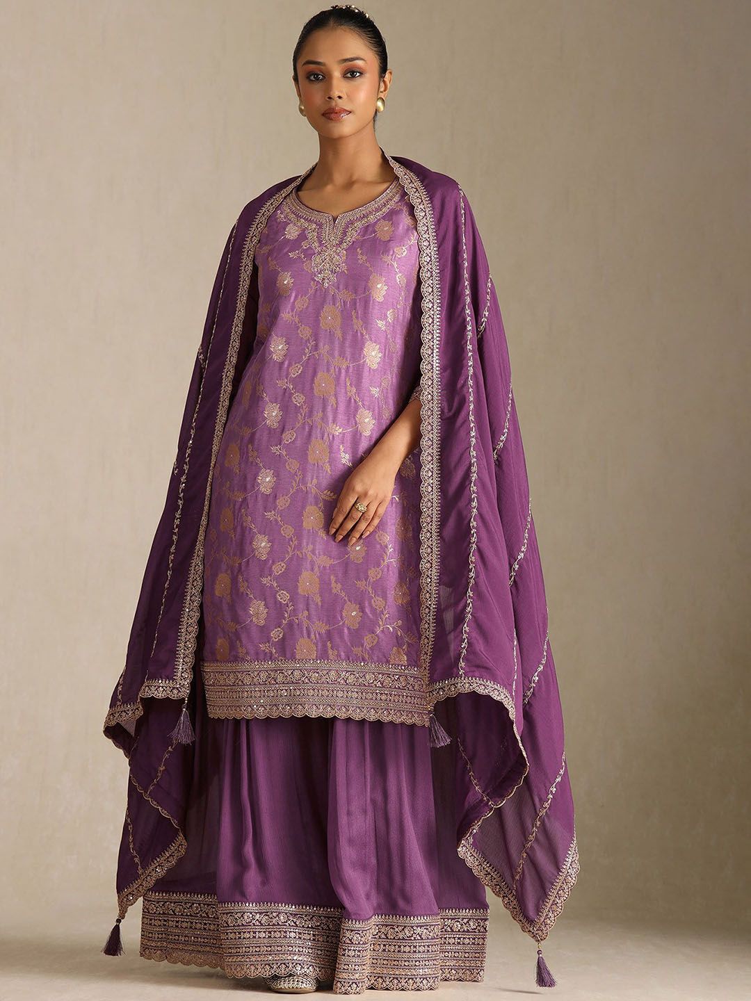 Dhiyona SO Women's Women Floral Regular Zardozi Kurta with Palazzos & Dupatta
