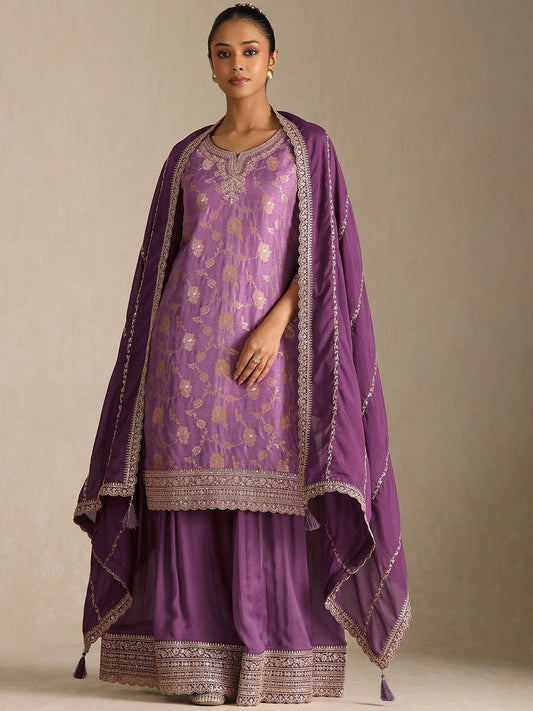 Dhiyona SO Women's Women Floral Regular Zardozi Kurta with Palazzos & Dupatta