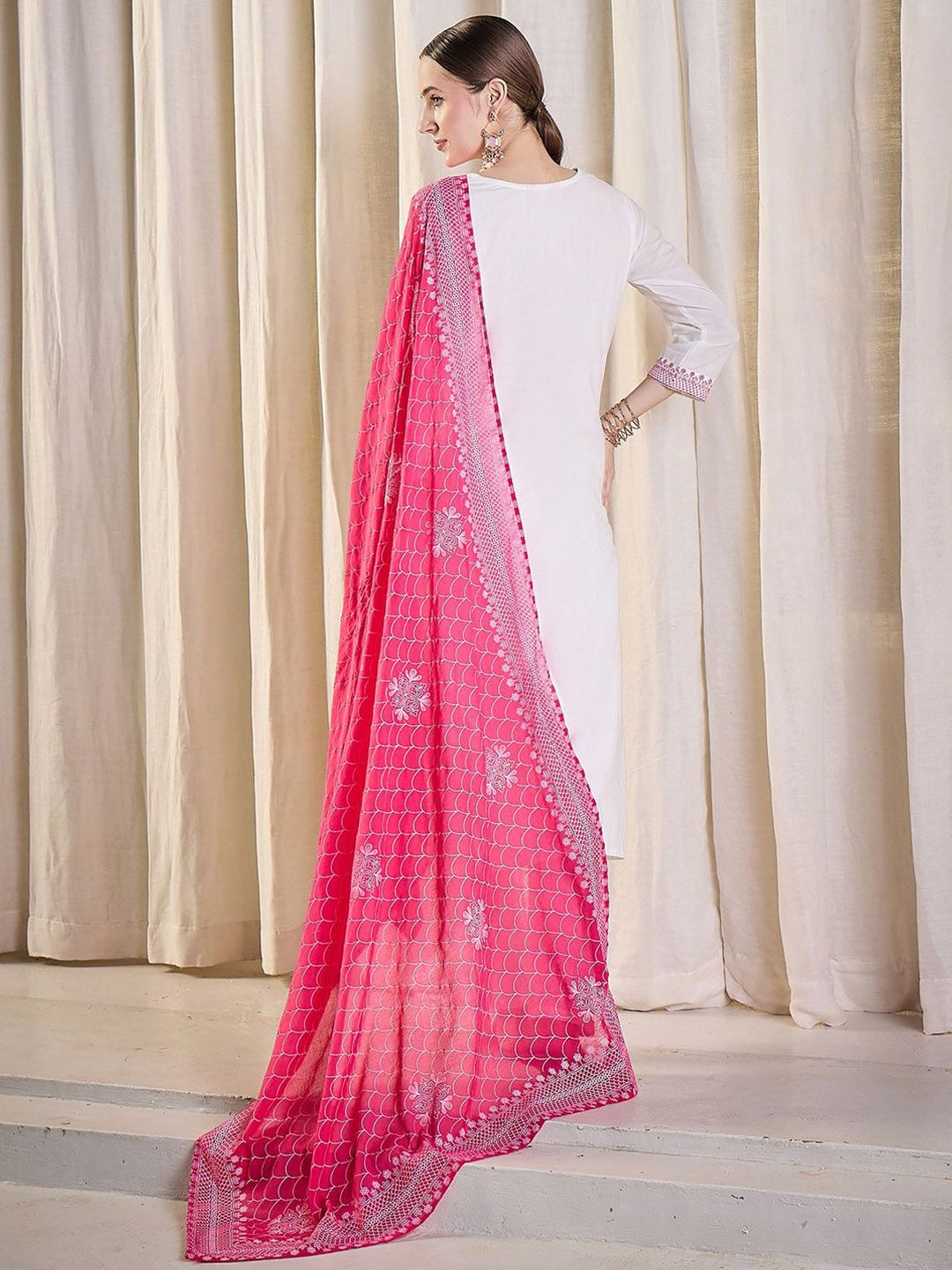 Women Ethnic Motifs Embroidered Cotton Kurta with Trousers & Dupatta