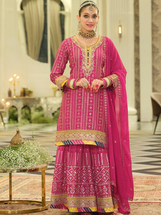 Dhiyona IE Women Ethnic Motifs Embroidered Regular Sequinned Kurta Set With Dupatta