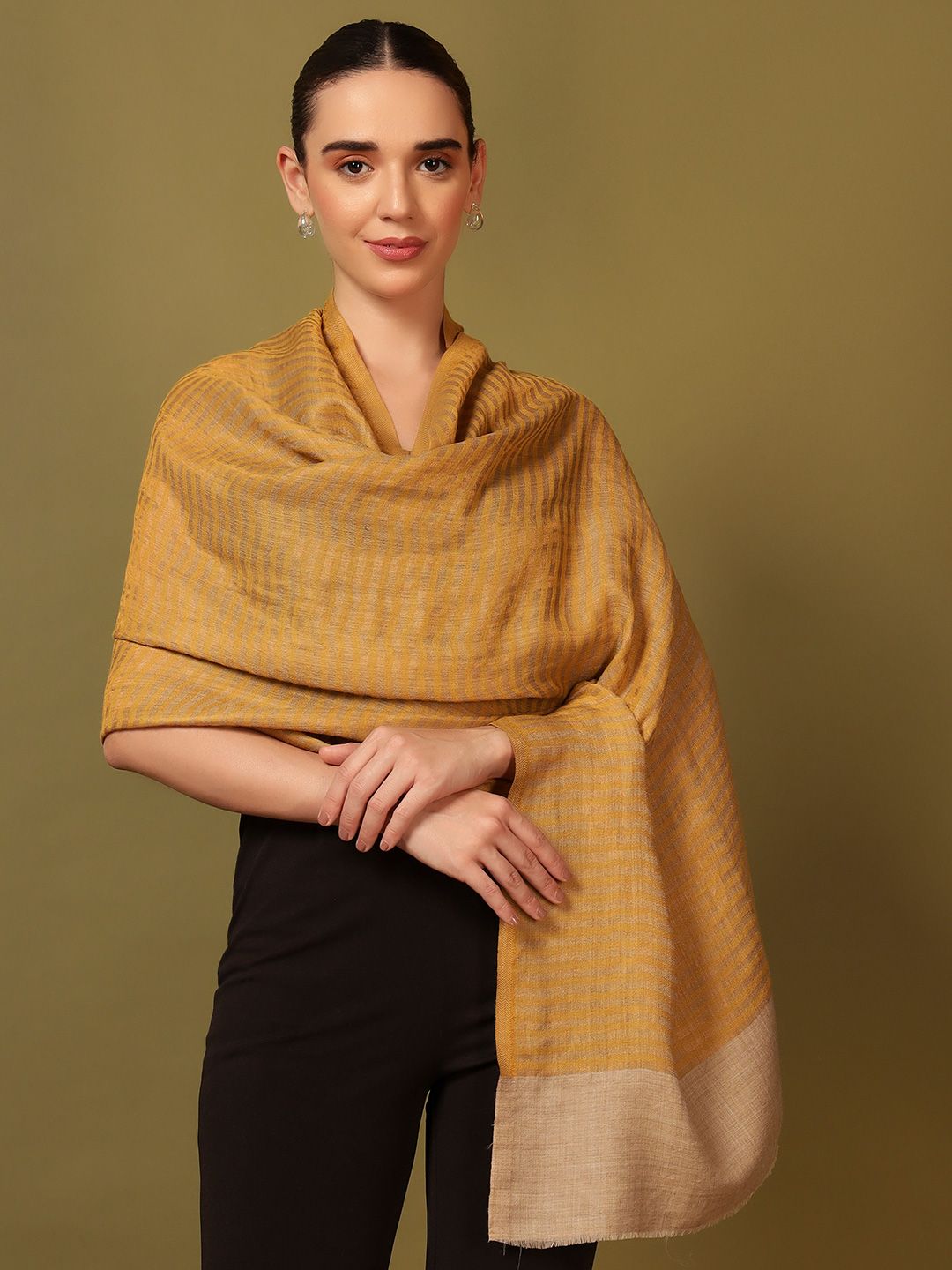 Dhiyona PA Striped Woven Design Woollen Reversible Shawl