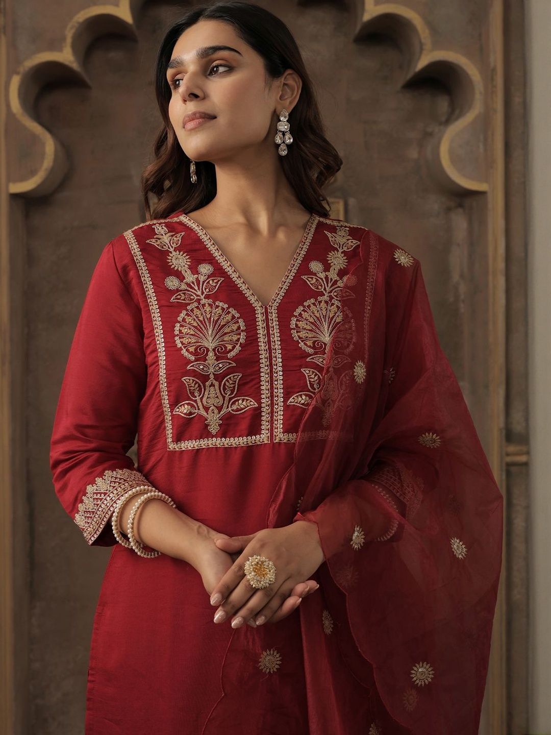 Women Ethnic Motifs Embroidered Kurta with Trousers & Dupatta