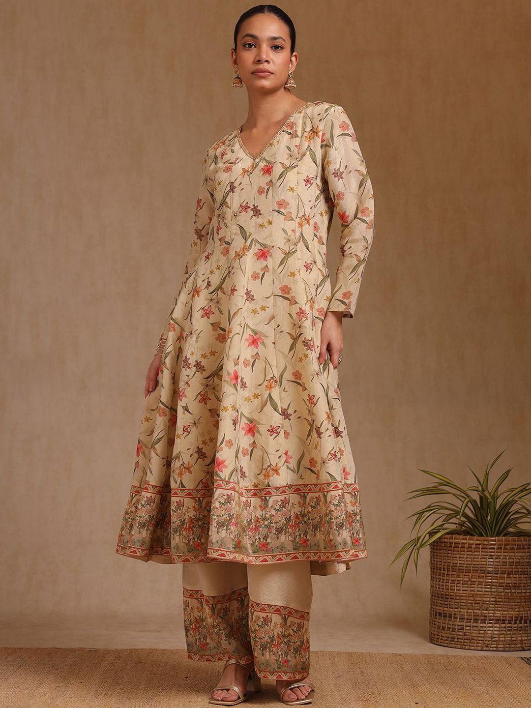 Dhiyona SO Women's Women Floral Embroidered Regular Beads and Stones Kurta with Palazzos & With Dupatta