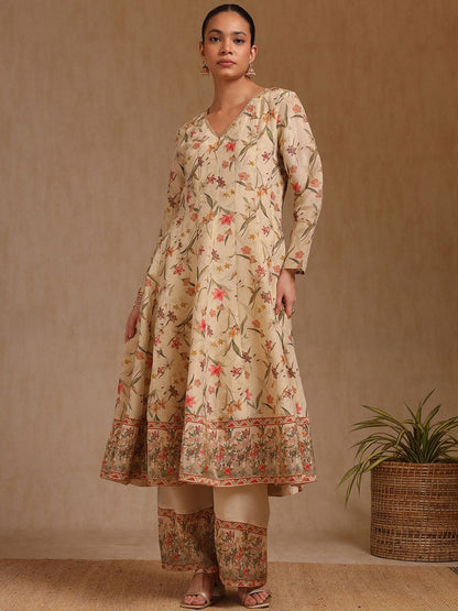 Dhiyona SO Women's Women Floral Embroidered Regular Beads and Stones Kurta with Palazzos & With Dupatta