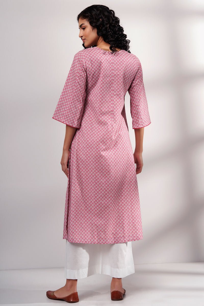 Women's Pink Premium Cotton Printed Kurta With Cotton Bottom