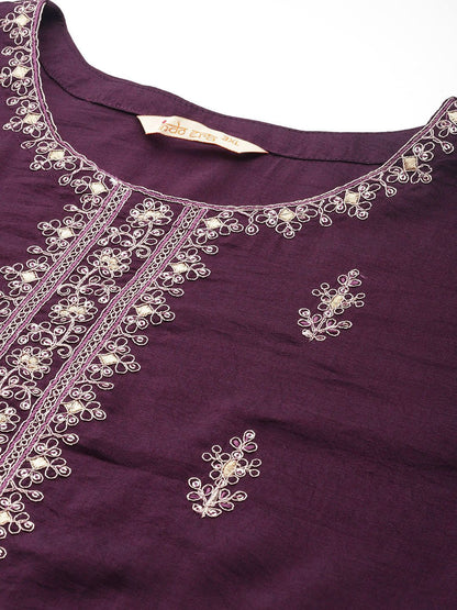Dhiyona IE Plus Size Ethnic Motifs Embroidered Sequinned Kurta with Trousers & Dupatta