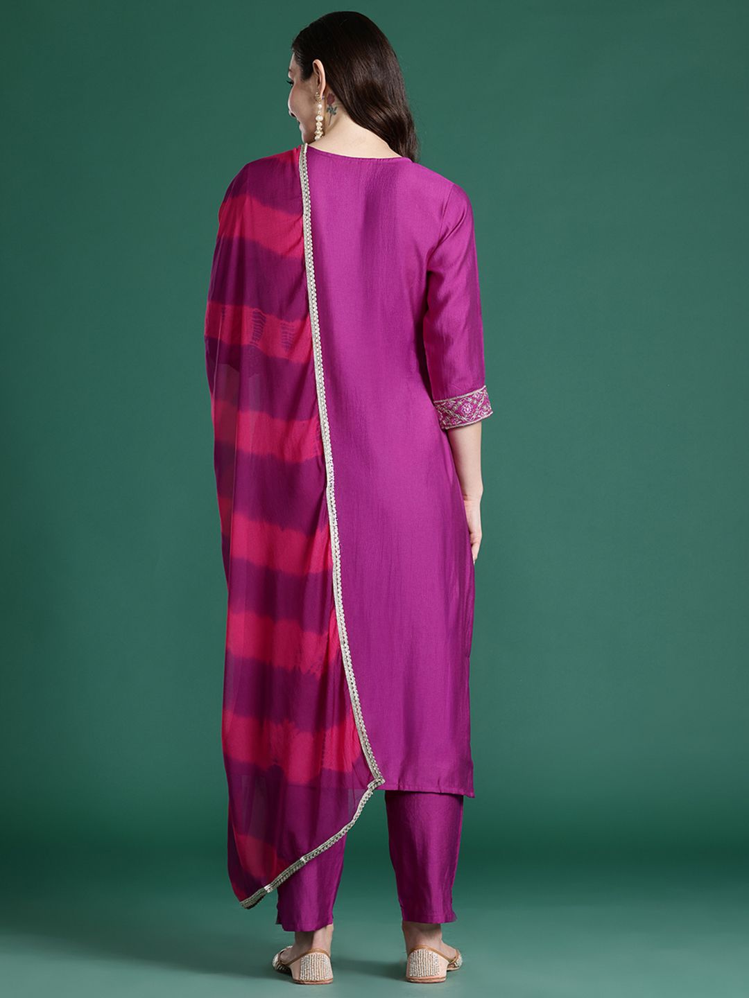 Paisley Embroidered Sequinned Kurta with Trousers & With Dupatta
