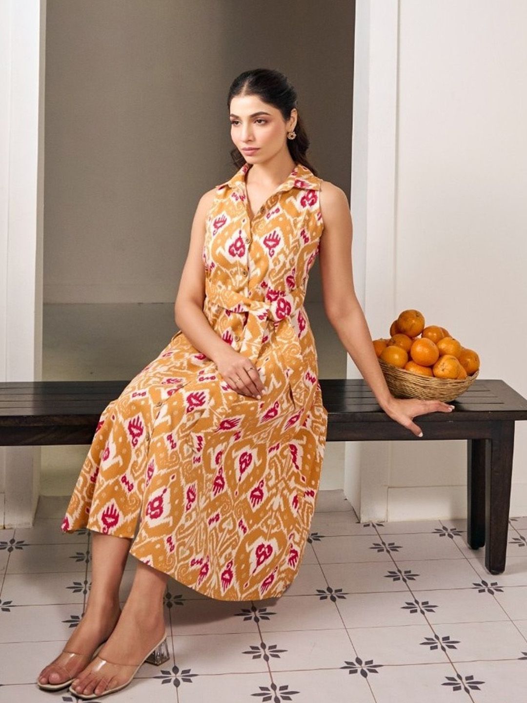 Dhiyona AY Women's Ikkath Printed Cotton Fit & Flared Ethnic Dress