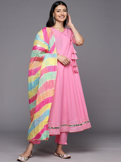 Dhiyona VA Women'sAngrakha Gotta Patti Pure Cotton Kurta With Trousers & With Dupatta
