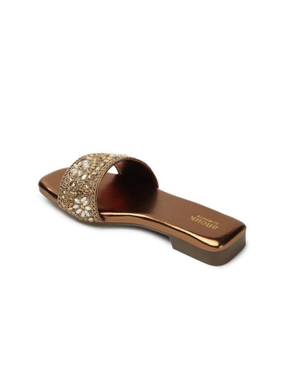 Dhiyona AK Copper-Toned Embellished Open Toe Flats