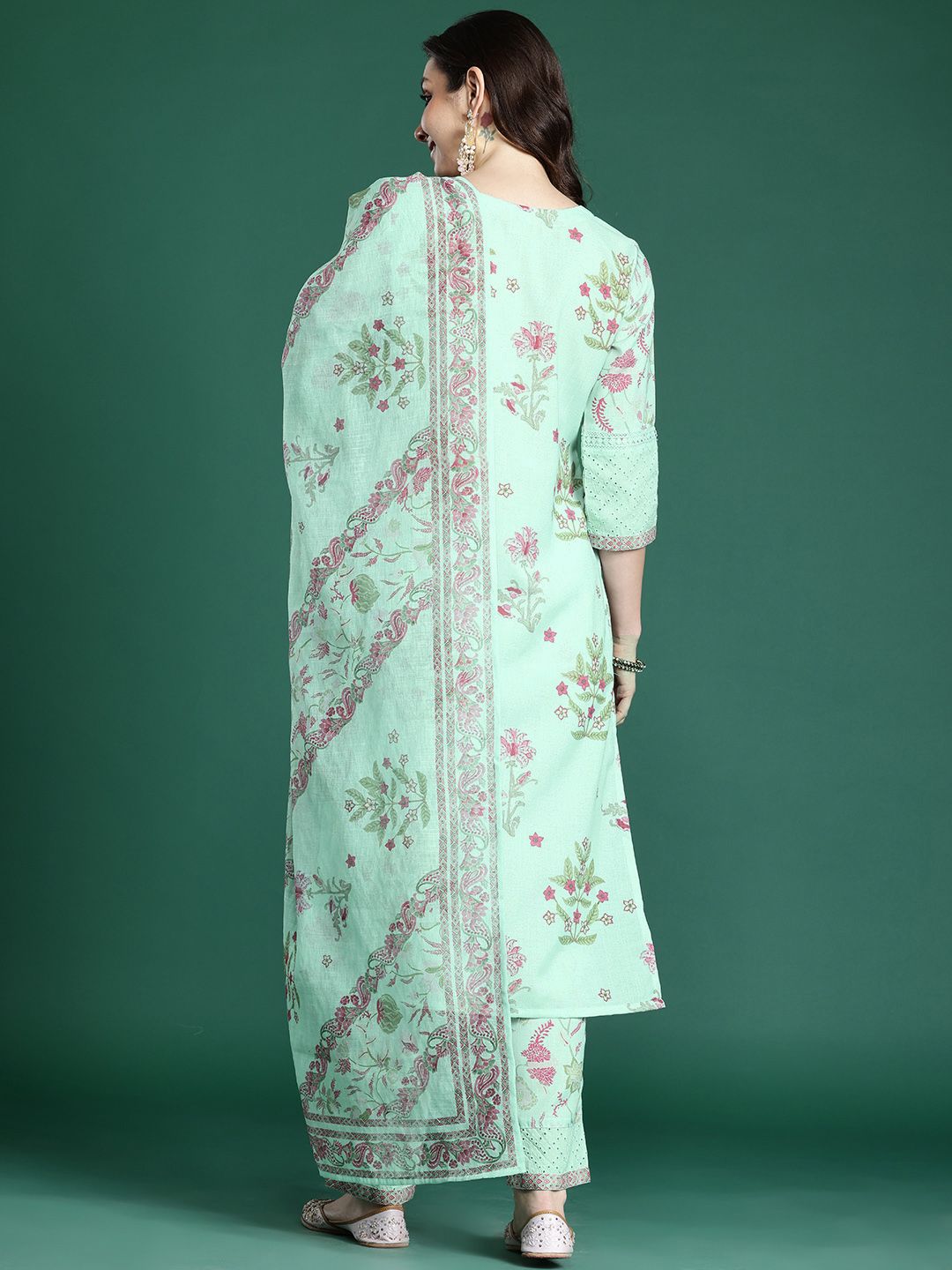 Floral Printed Regular Kurta with Trousers & Dupatta