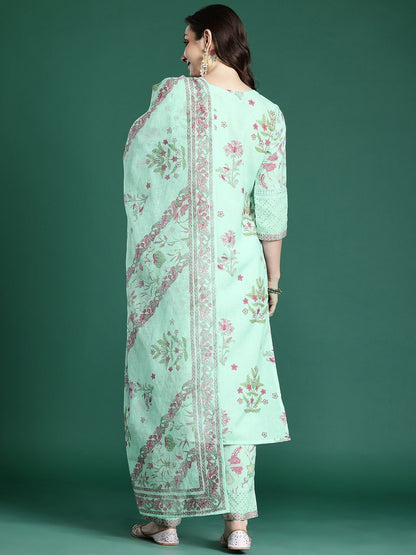Floral Printed Regular Kurta with Trousers & Dupatta