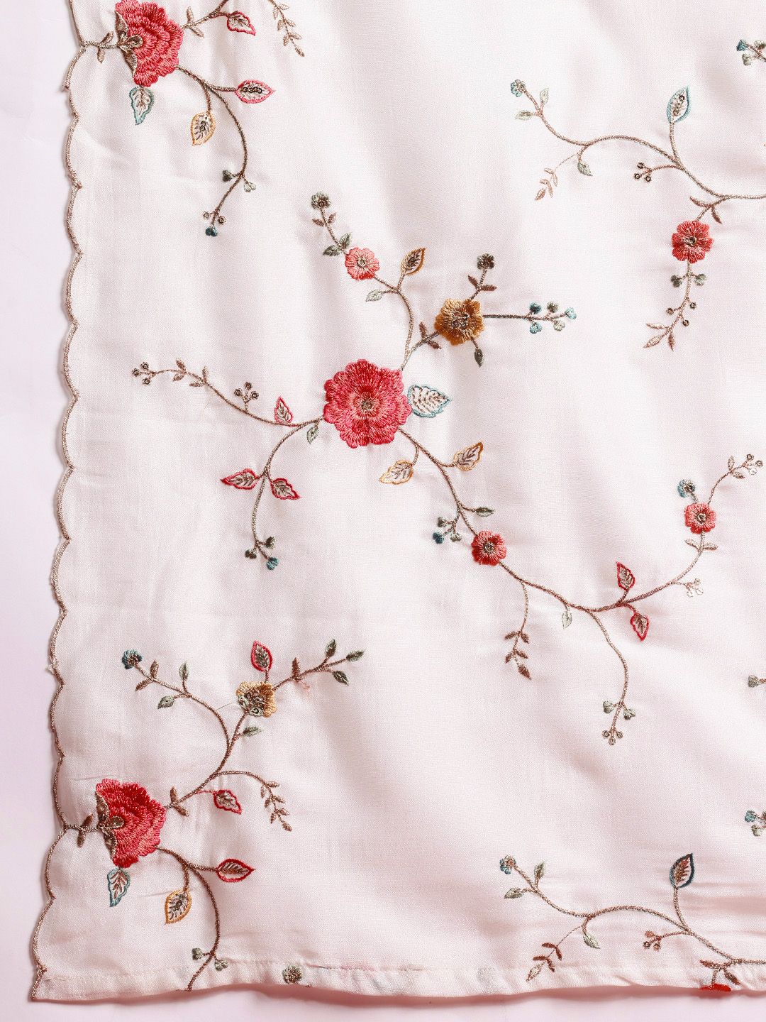 Floral Embroidered Sequinned Kurta With Trousers & Dupatta