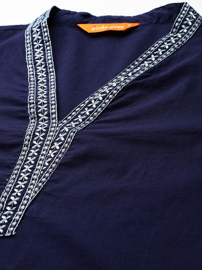 Floral Embroidered Pure Cotton Kurta with Trousers