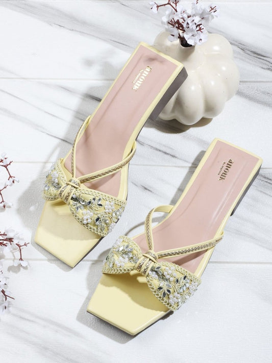 Dhiyona AK Yellow Ethnic Embellished Open Toe Flats