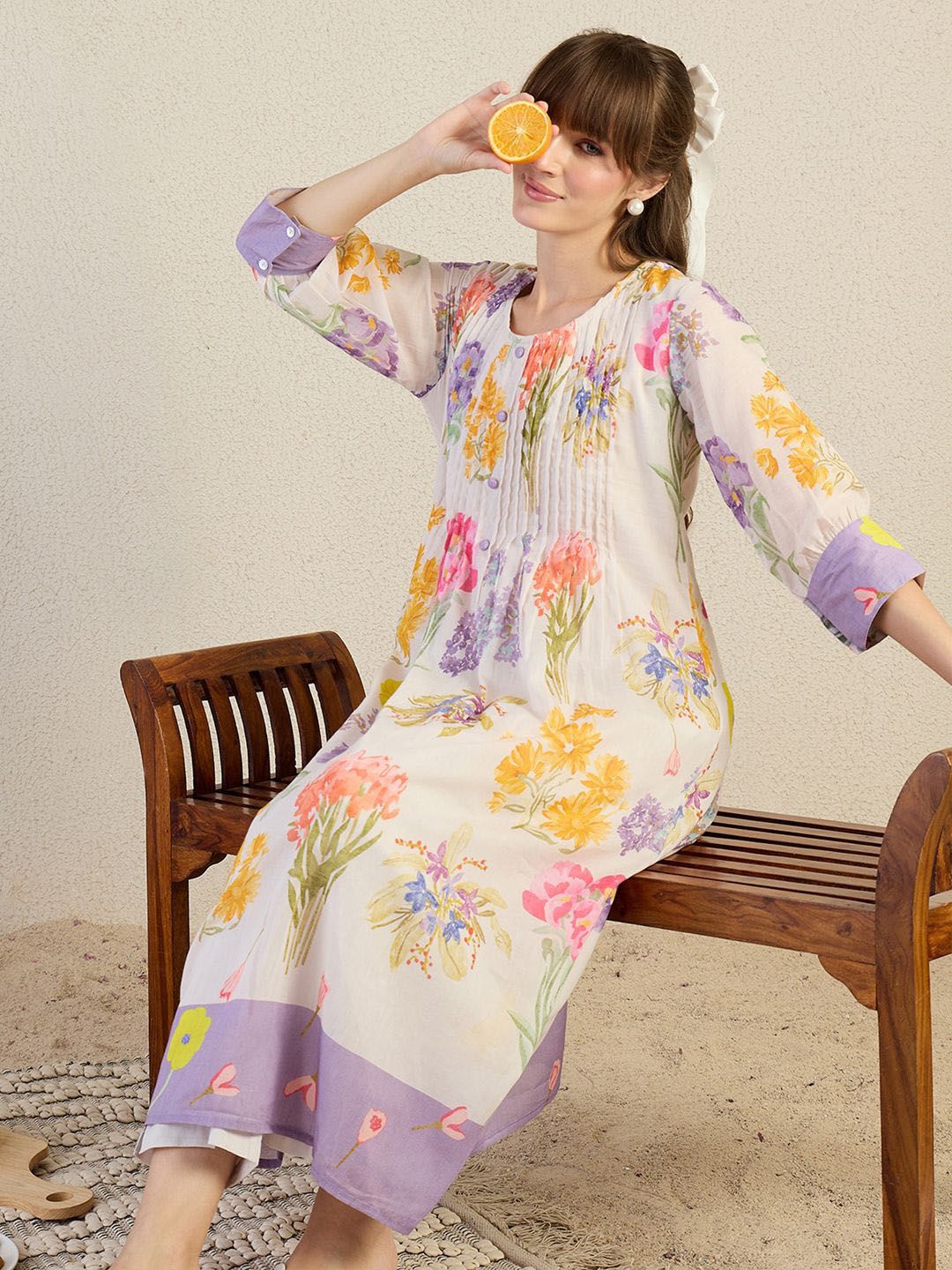 Floral Printed A-Line Pure Cotton Kurta With Trousers