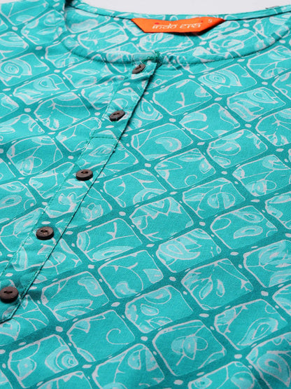 Geometric Printed Pure Cotton Kurta with Trousers & Dupatta