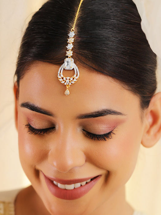 Dhiyona RJ Women's 22K Gold-Plated Cubic Zirconia Studded Maang Tikka Head Jewellery