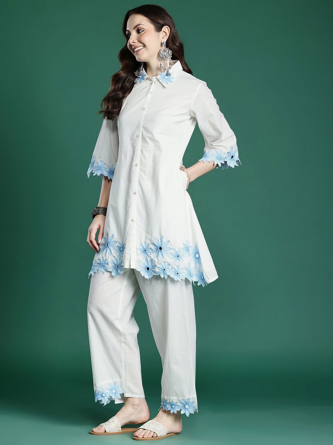 Floral Embroidered Pure Cotton Kurta with Palazzos